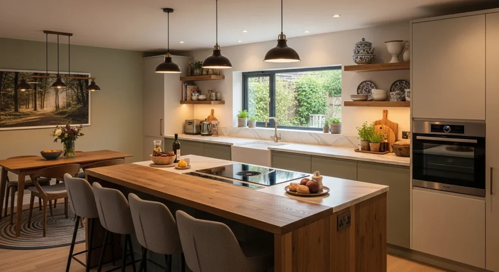 Cozy kitchen design ideas for 2026 featuring warm tones, natural materials, functional layout, and a comfortable modern living style