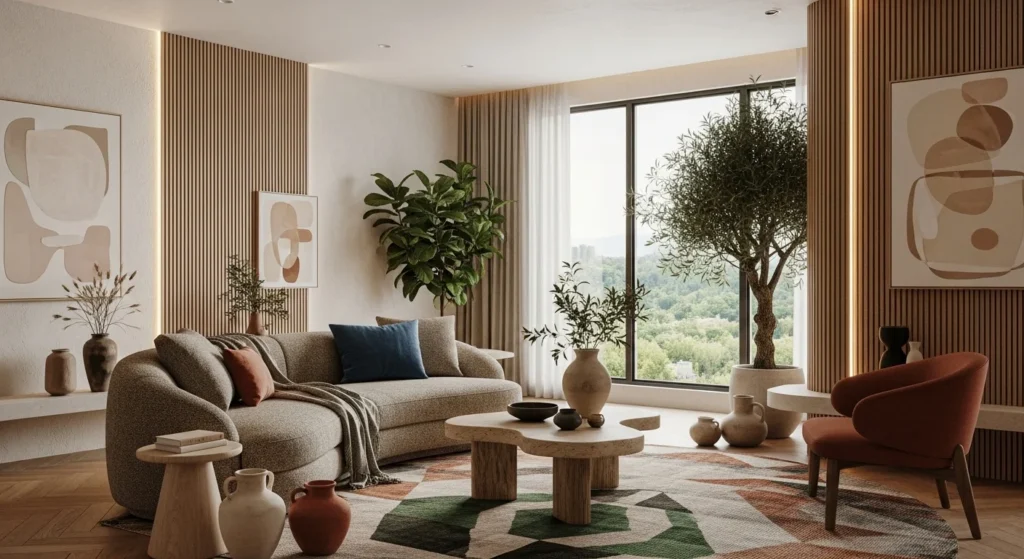 Living room design trends for 2026 featuring modern layouts, trending colors, stylish furniture, and contemporary interior design ideas