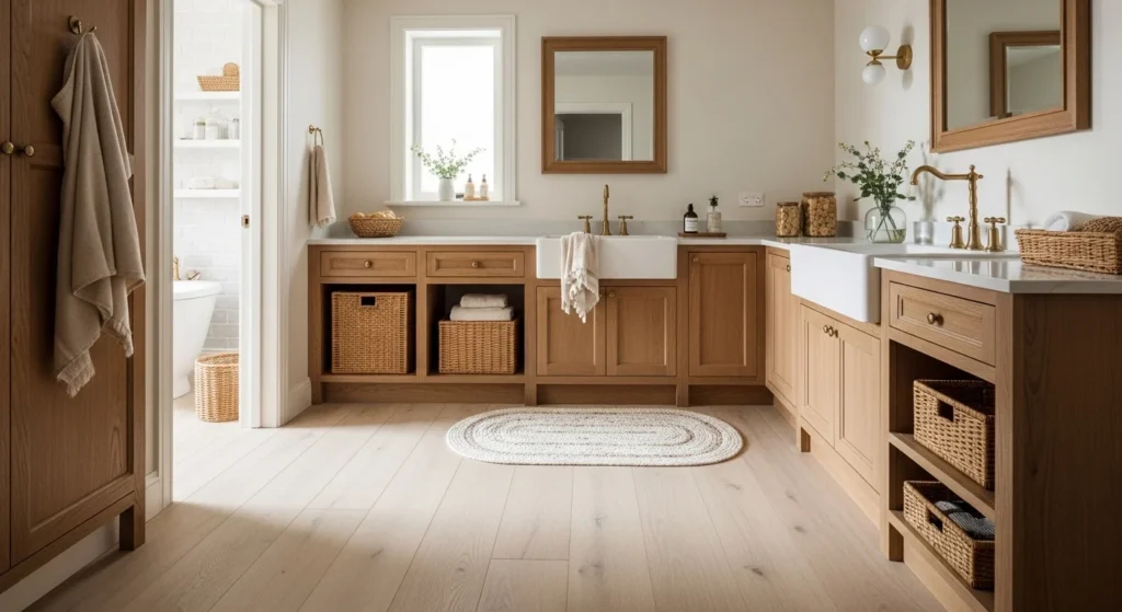 Elegant kitchen layered with beige and cream tones creating a calm and cohesive look