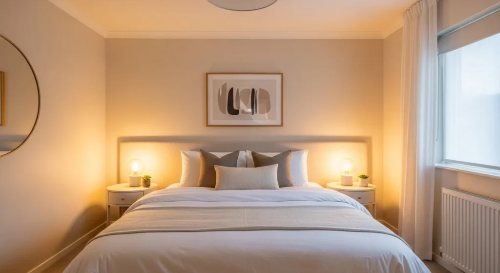 Neutral guest bedroom design with soft colors creating a calm and welcoming feel in 2026