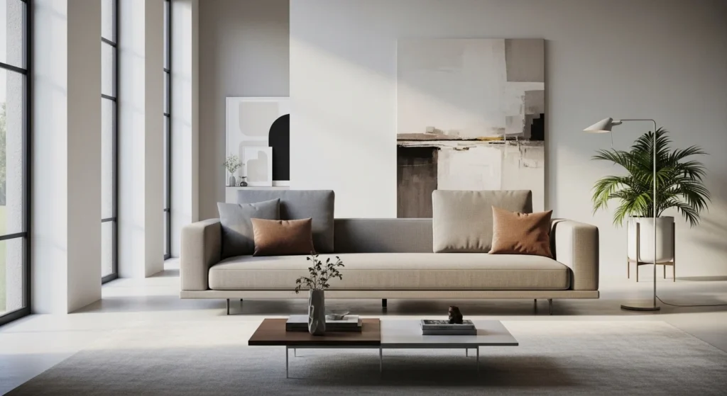 ow-profile modern minimal sofa in a contemporary living room