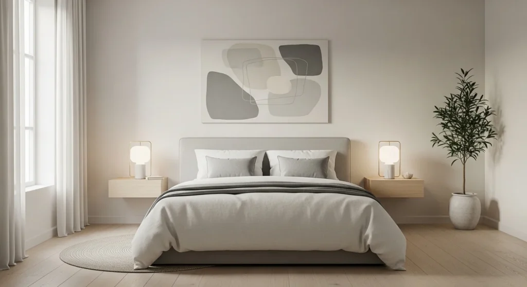 Minimalist bedroom with clean lines and neutral decor for 2026