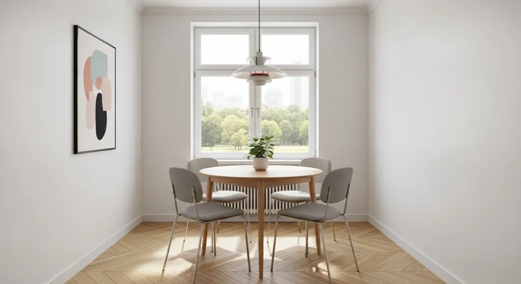 mall dining room with compact table, smart furniture layout, and bright modern design