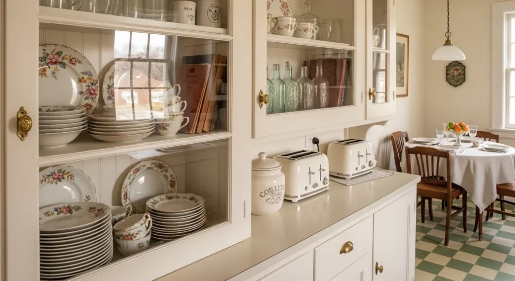 Vintage kitchen with glass-front cabinets