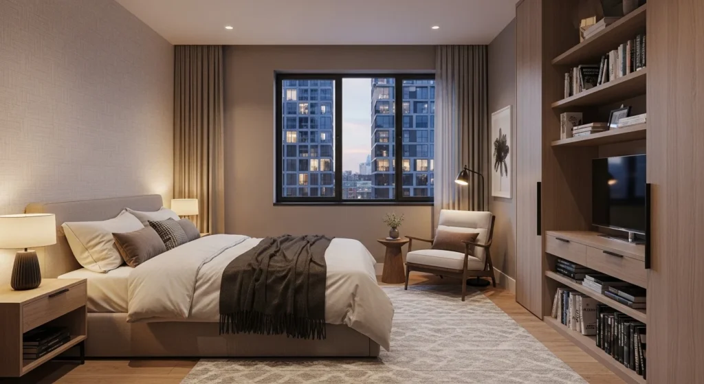 Bedroom remodel with cozy reading nook and comfortable armchair