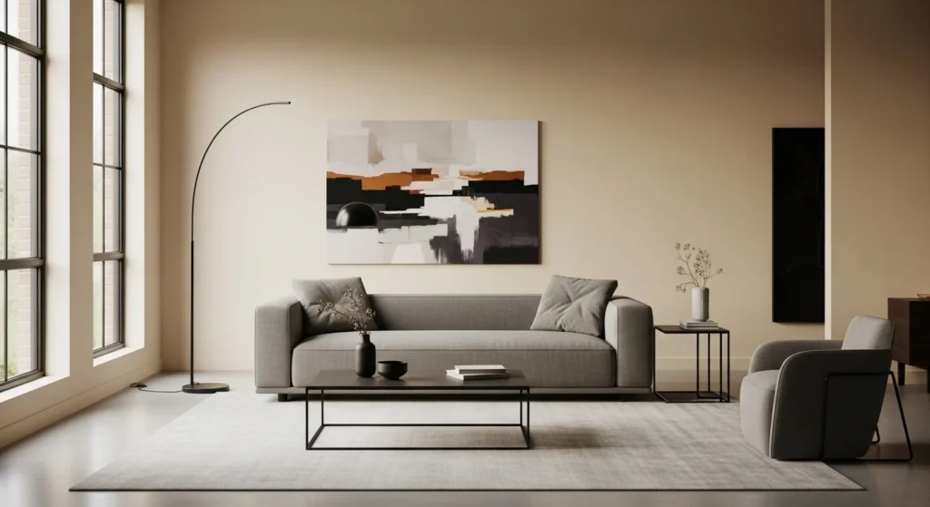 Minimal sofa with matte fabric finish in modern interior