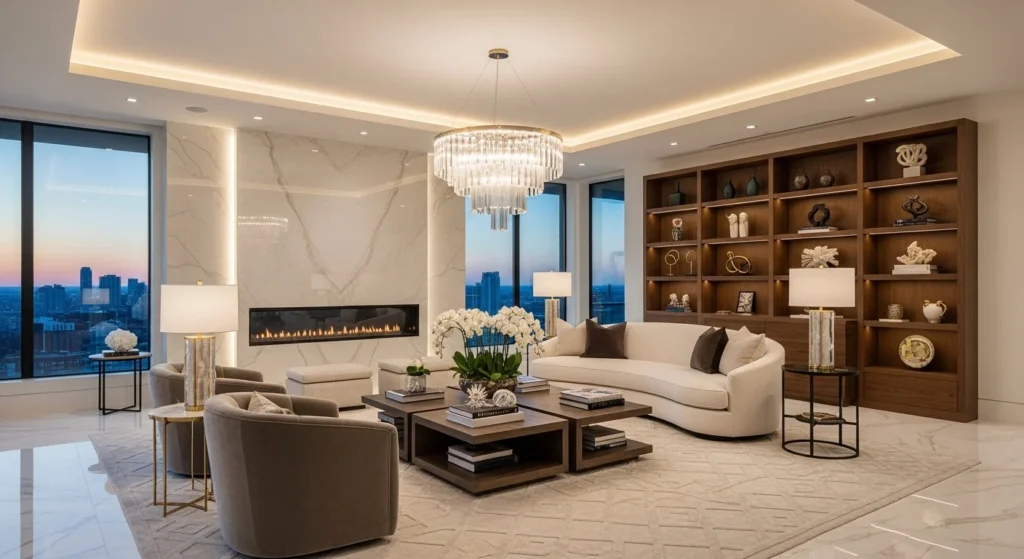 Spacious luxury living room with open and airy layout