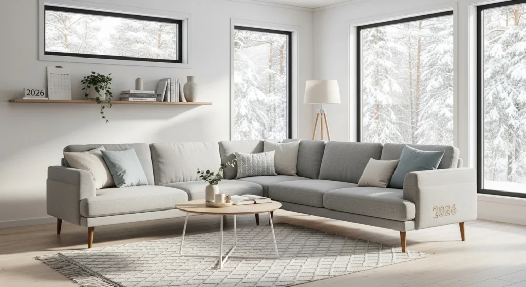 Nordic living room with low-height furniture creating spacious modern feel