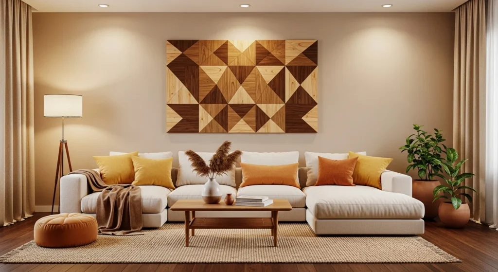 Vintage framed artwork adding character and warmth to a modern living room