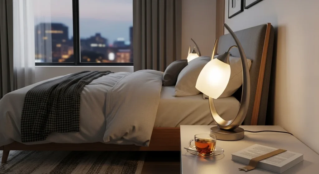 Stylish hanging bedside pendant lights replacing traditional table lamps