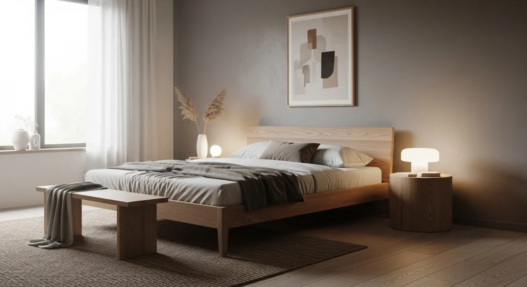 Japandi minimalist bedroom combining Japanese simplicity and Scandinavian warmth