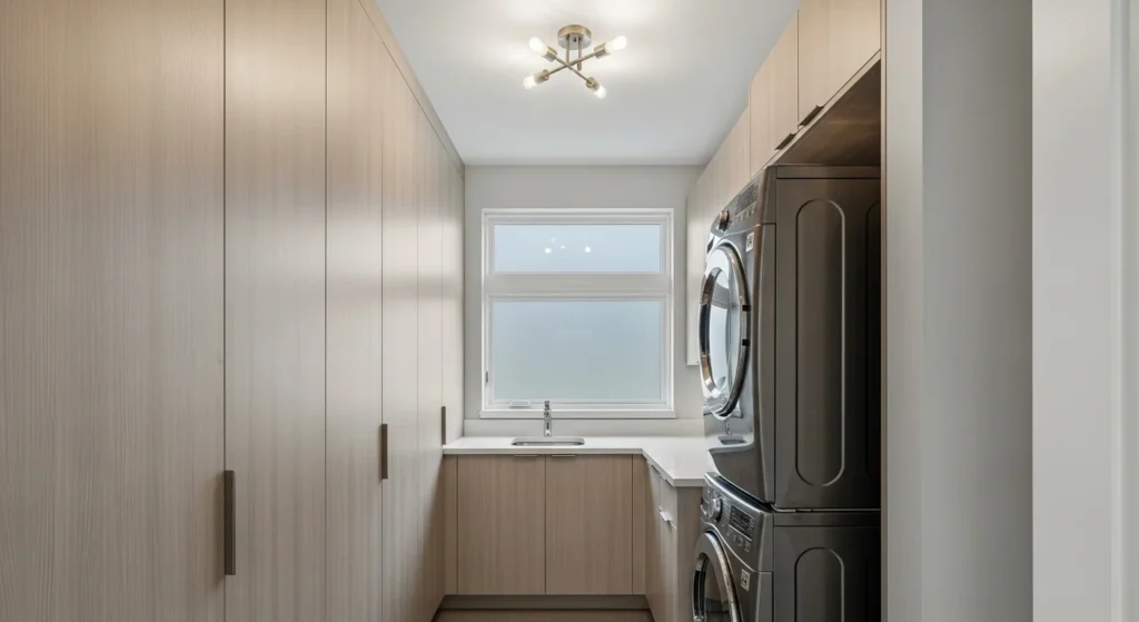 Narrow laundry room storage cabinet placed between washer and dryer, 2026 solution