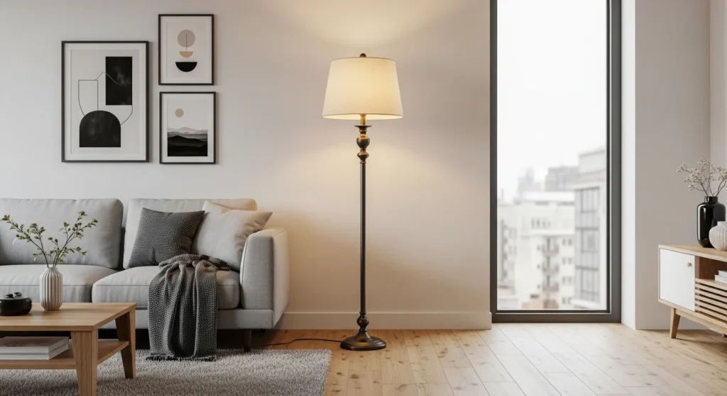 Vintage-inspired floor lamp adding character to modern living room