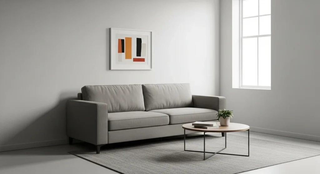Small living room with compact modern sofa