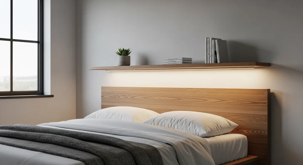 Matte black industrial bedside lamp adding modern urban character