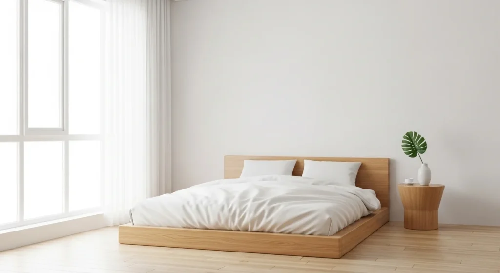 White and Wood Minimalist Bedroom