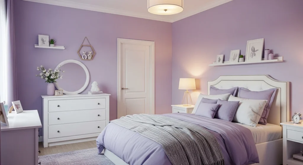 soft purple girls bedroom creating a calm relaxing modern interior