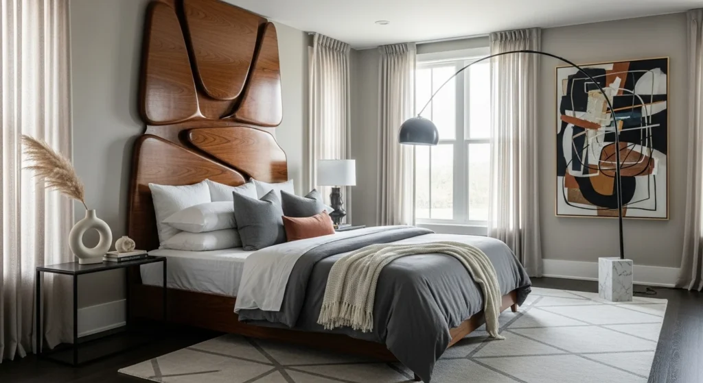 Bed with Sculptural Headboard