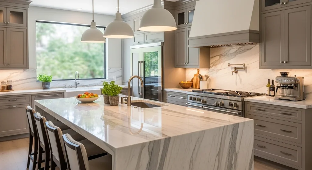 Luxury kitchen with elegant stone countertops