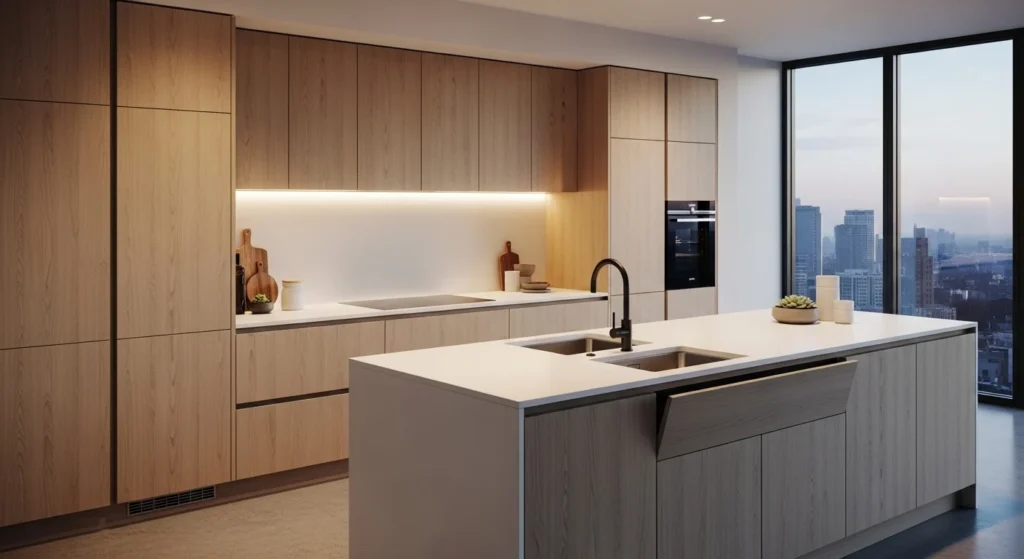 Modern matte finish oak kitchen cabinets with sleek design