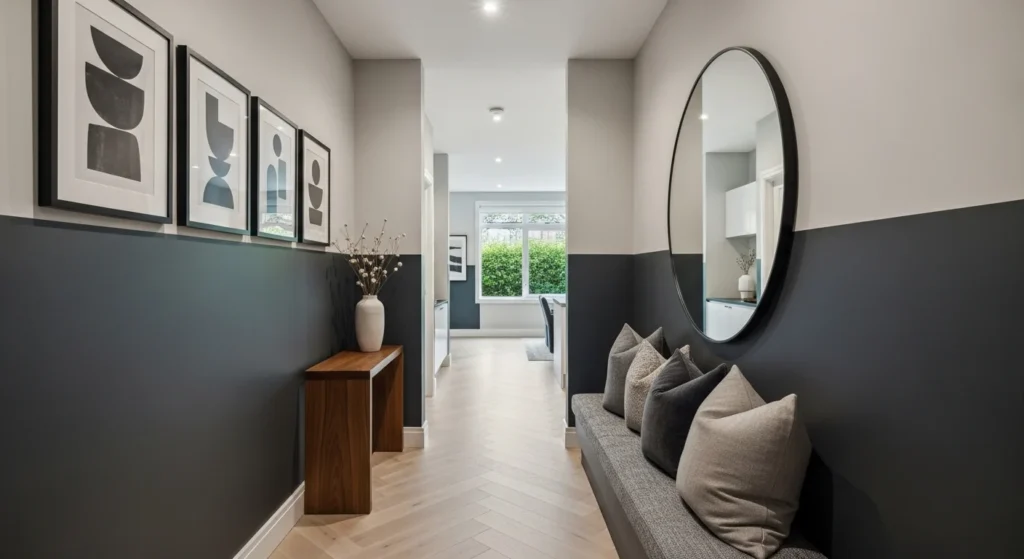 Modern hallway with half painted two-tone wall design