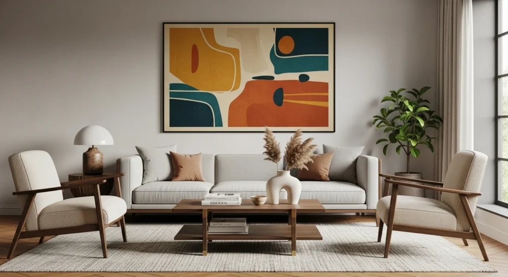 Three-dimensional wall art installation creating visual depth in contemporary interiors