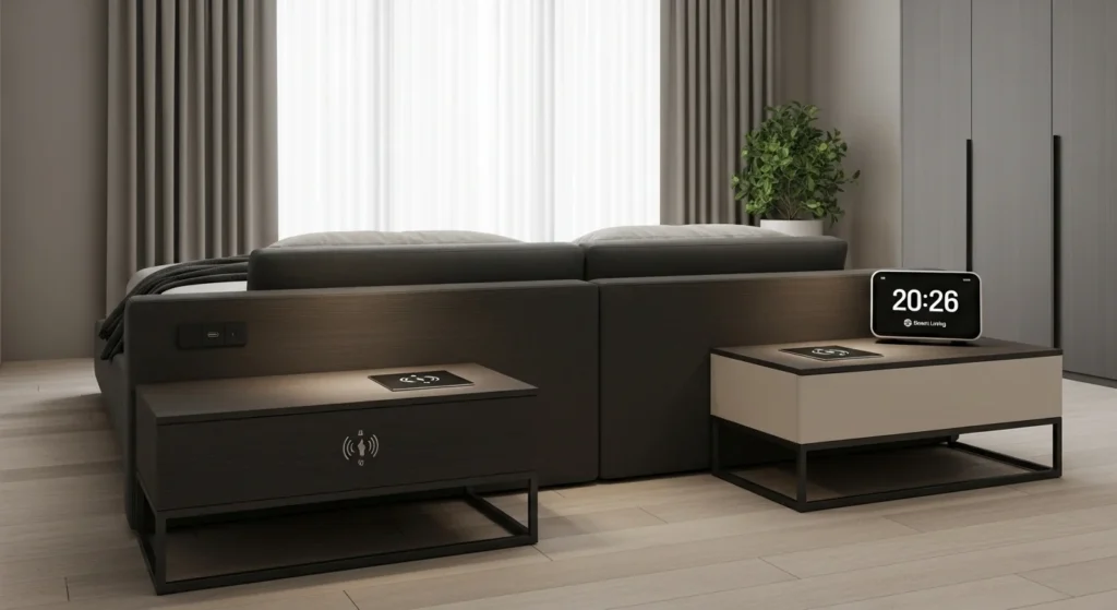 Modern bedroom furniture featuring built-in charging stations for convenient living