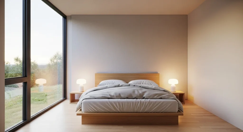 Modern minimalist bedroom featuring a subtle textured accent wall design