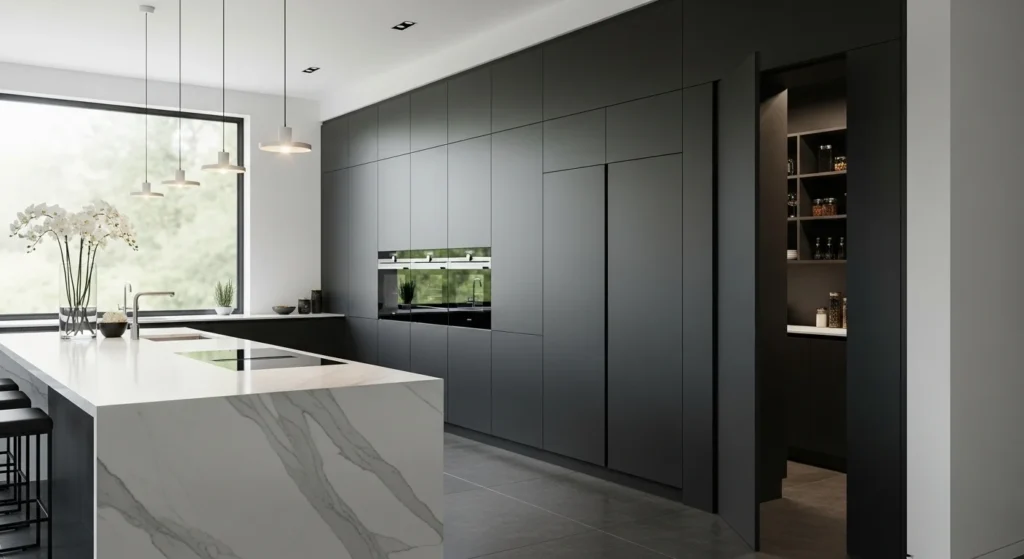 Dark Cabinets Hiding Pantry Storage