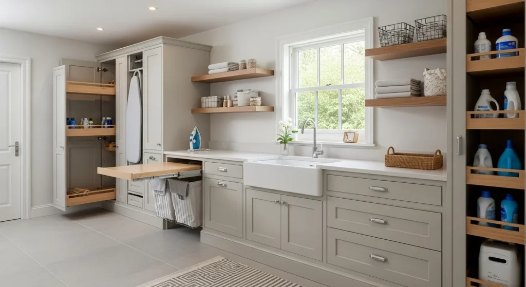 Light Neutral Pantry in Laundry Room