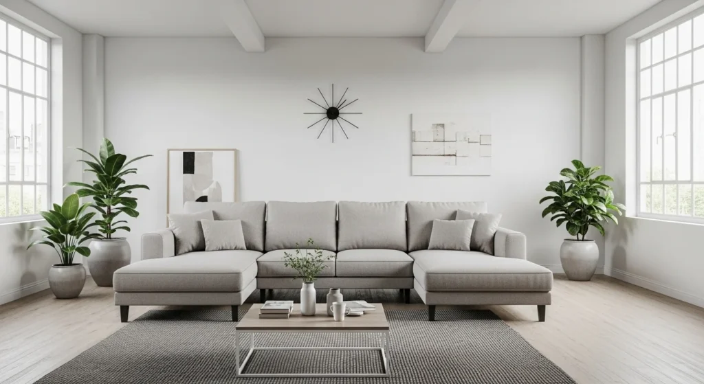 Modern living room featuring reversible sectional sofa