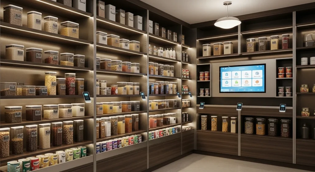 Modern kitchen pantry with smart inventory organization concept
