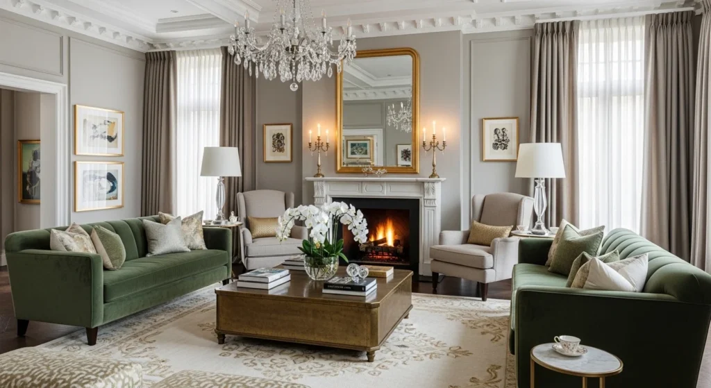 Cozy luxury living room seating area with plush sofas