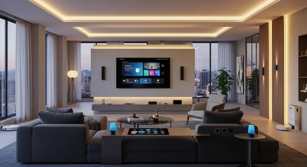 Modern apartment equipped with smart lighting and automated home technology