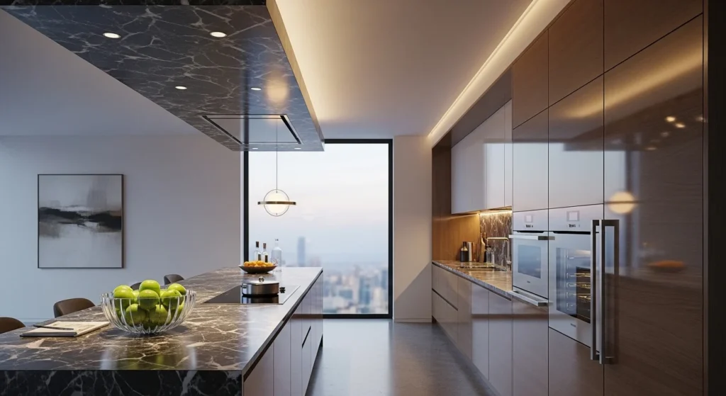 Luxury kitchen with concealed range hood design