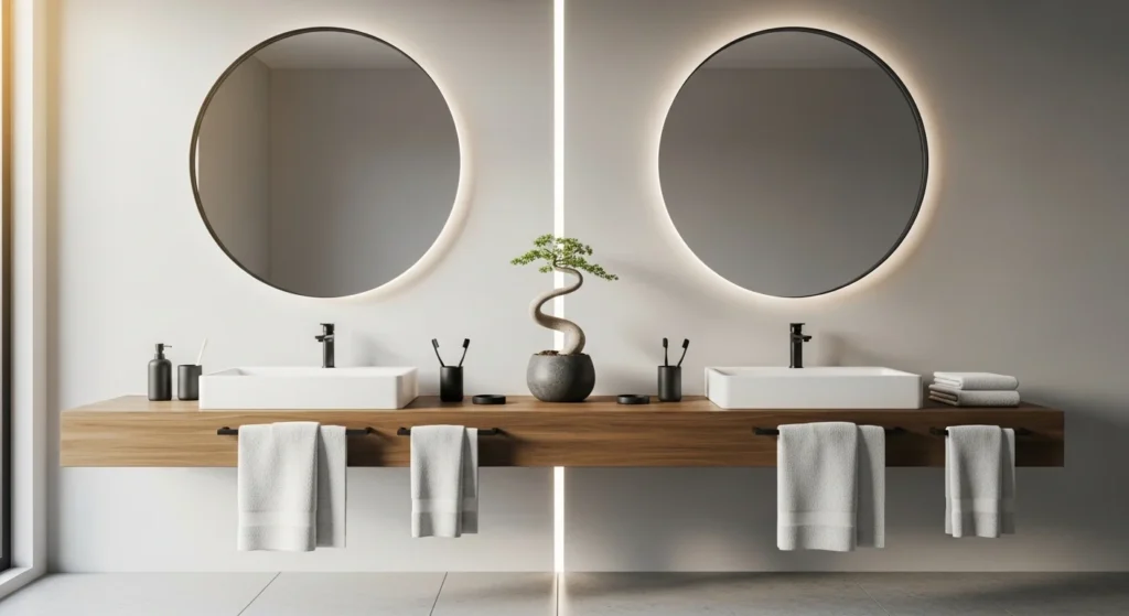 Balanced bathroom sink decor with matching accessories on both sides