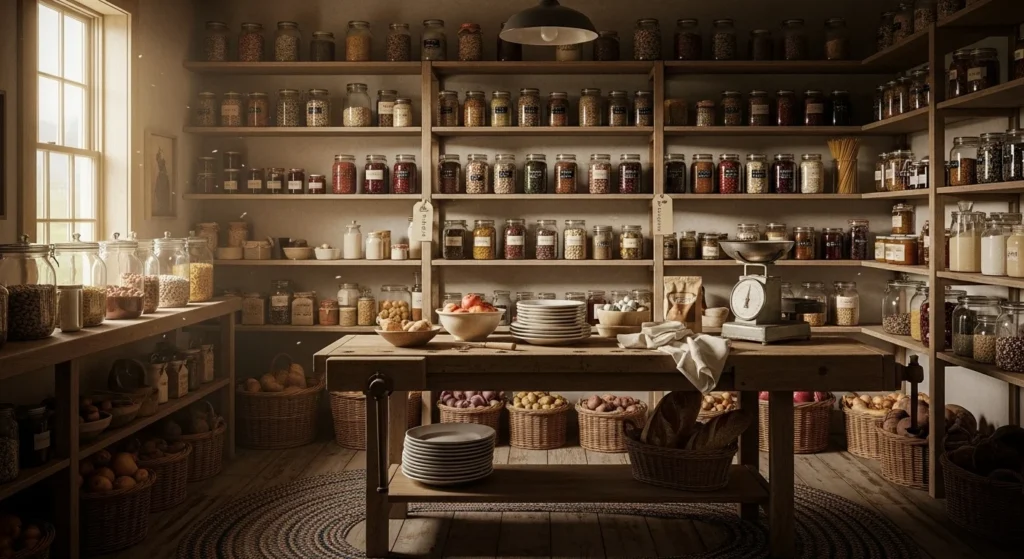 Farmhouse Pantry with Warm Lighting