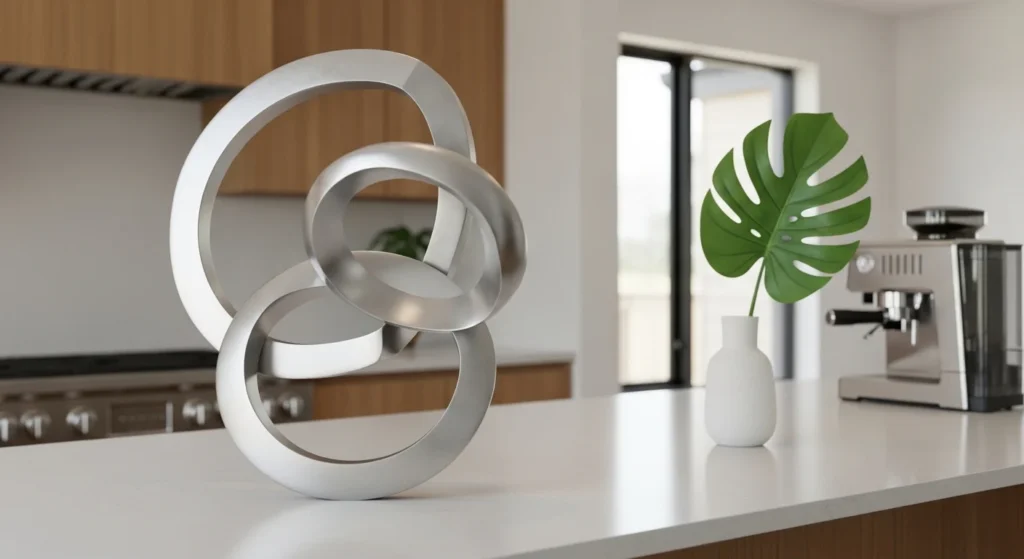 Kitchen counter decorated with a minimal abstract art object