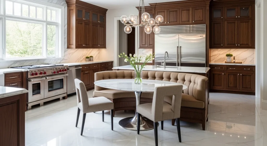 Luxury kitchen with elegant breakfast nook seating
