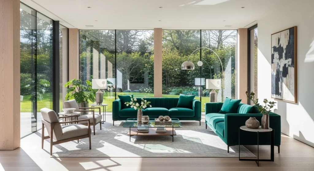 Sunroom featuring bold statement furniture and modern decor