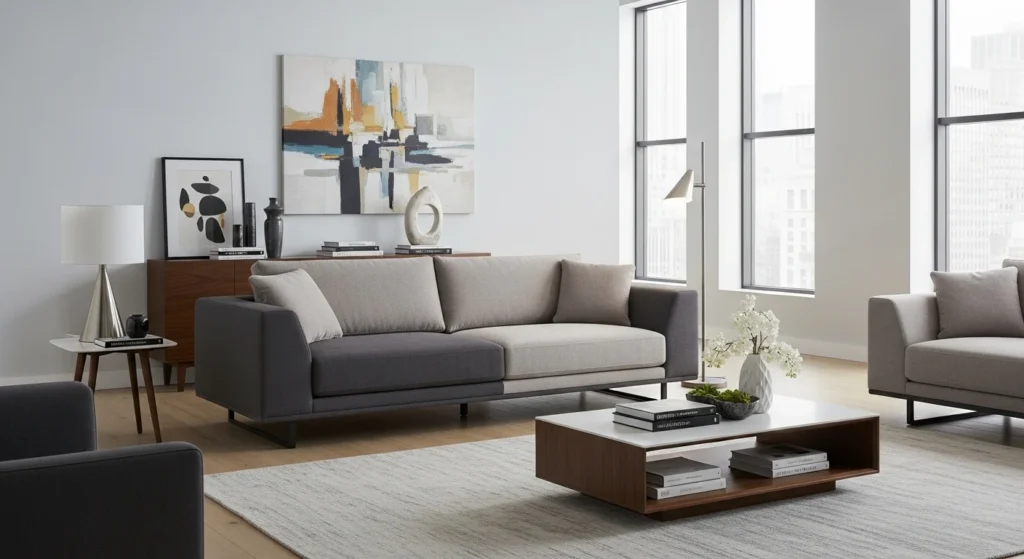 ontemporary living room with two-tone modern sofa