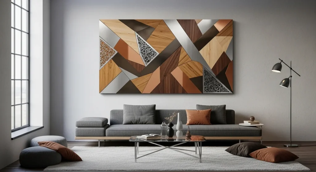 Perfectly aligned symmetrical wall art frames creating a balanced interior look