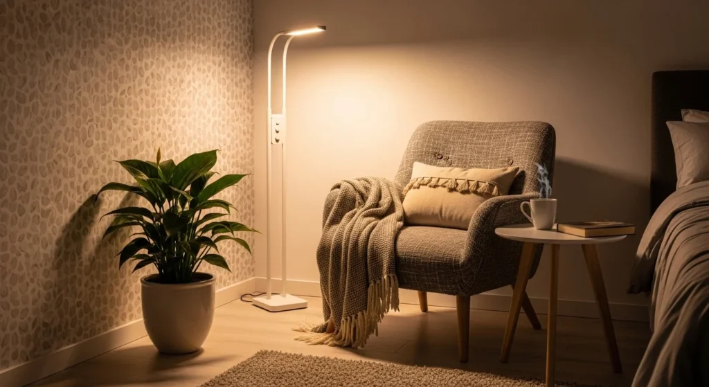 olor changing bedside lamp creating relaxing mood lighting in bedroom