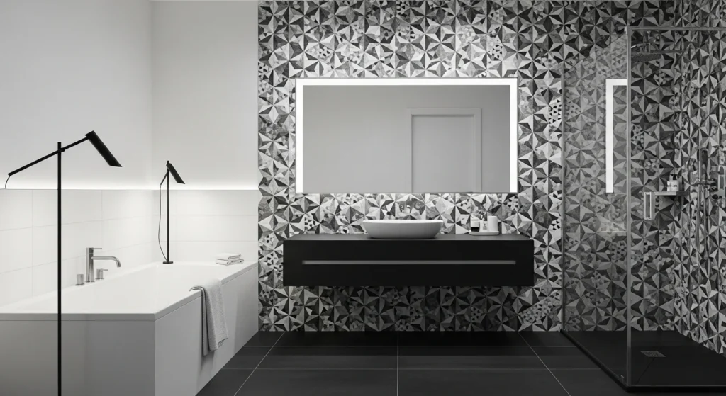 timeless black and white bathroom with modern balanced contrast