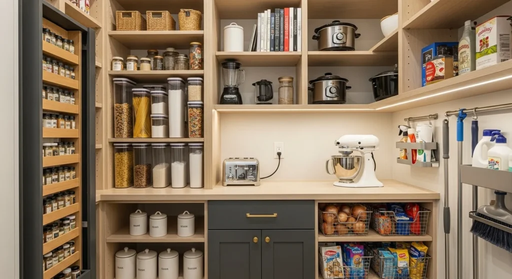 Pantry organized for daily use with frequently accessed items placed at eye level