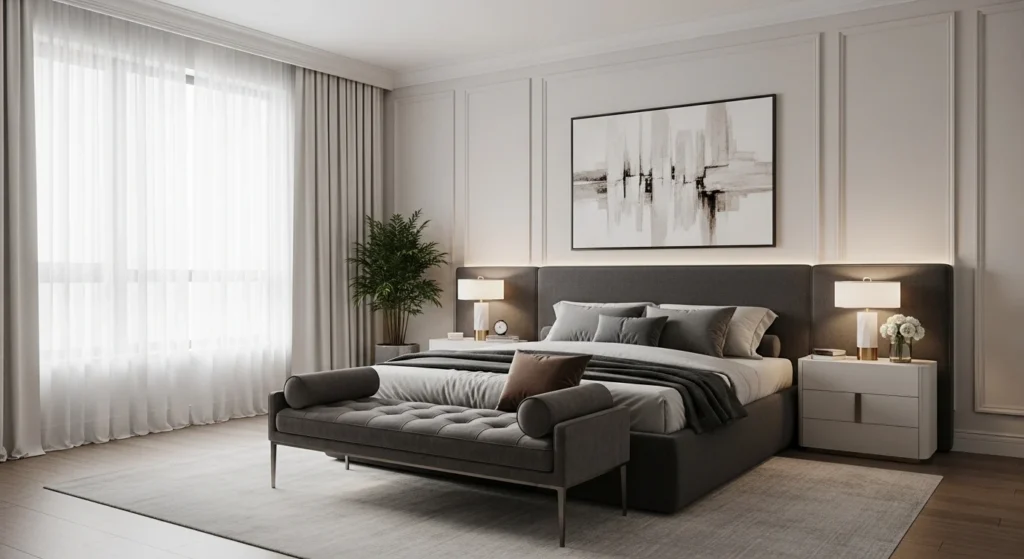 Master bedroom decorated with indoor plants and natural textures for freshness and balance