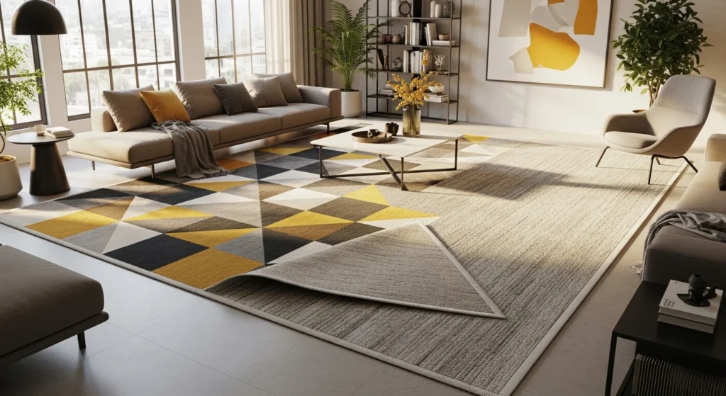 Versatile reversible rug in living room for style and functionality