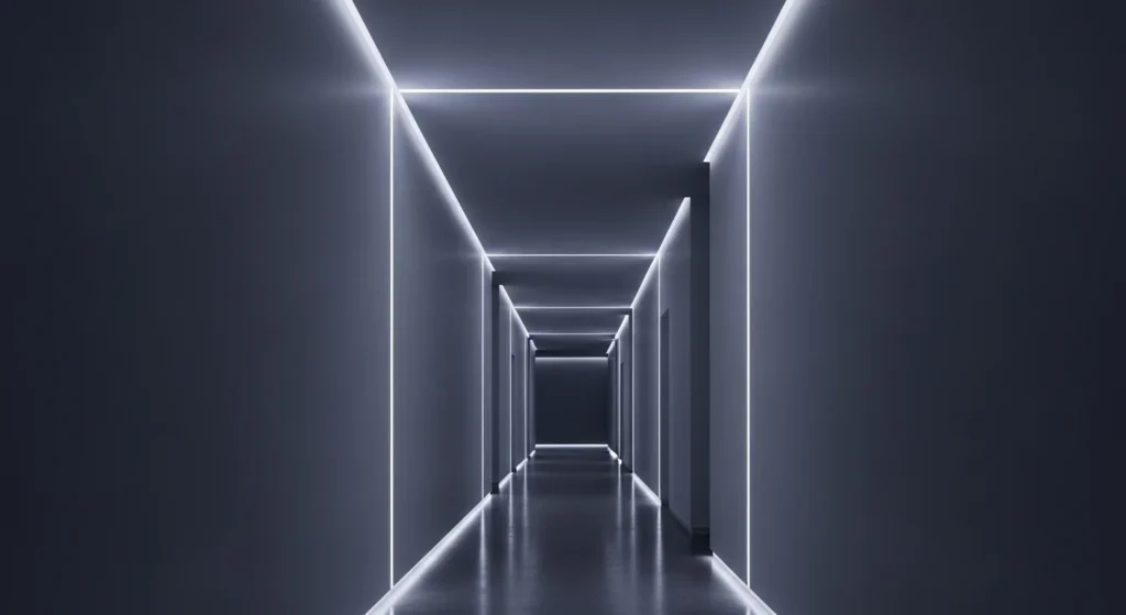 Modern hallway with hidden LED strip lighting along walls and ceiling