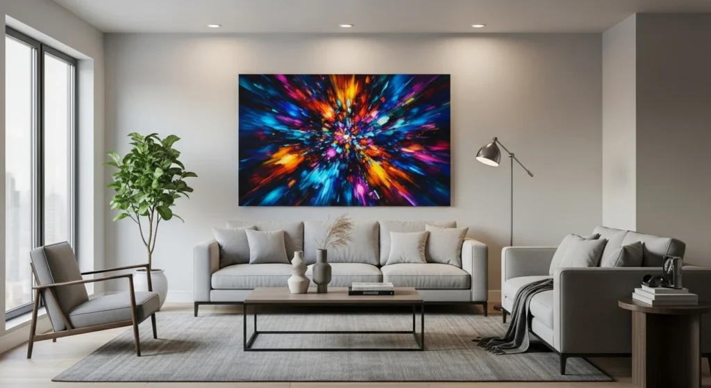 Frameless canvas paintings creating a sleek modern wall art aesthetic