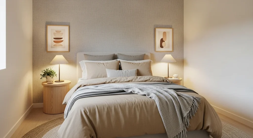 small bedroom featuring textured accent wall adding depth without overcrowding space